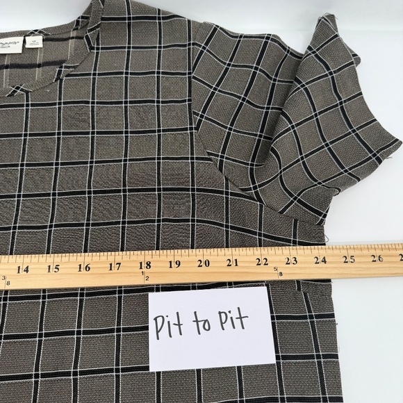 Norm Thompson Dress Women 1X Gray Black Plaid Short Sleeve Maxi Office Pockets - Picture 10 of 13